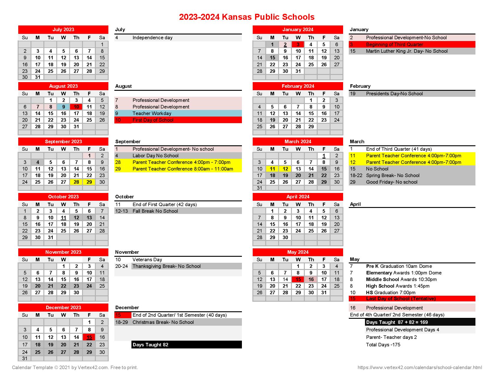 Kansas Public Schools Calendar 2024 In PDF