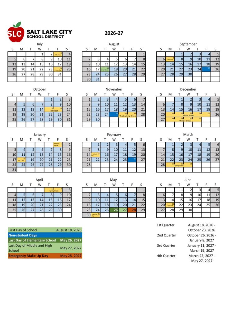 Salt Lake City School District Calendar 2026-2027