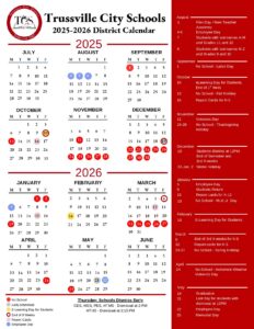 Trussville City Schools Calendar 2025 2026 (Holiday Breaks)