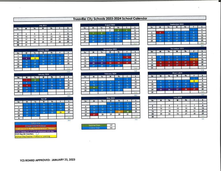 Trussville City Schools Calendar 20232024 (Holiday Breaks)