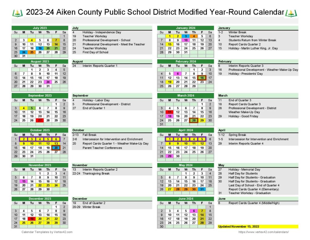Aiken County Public Schools Calendar 2023 2024 In PDF