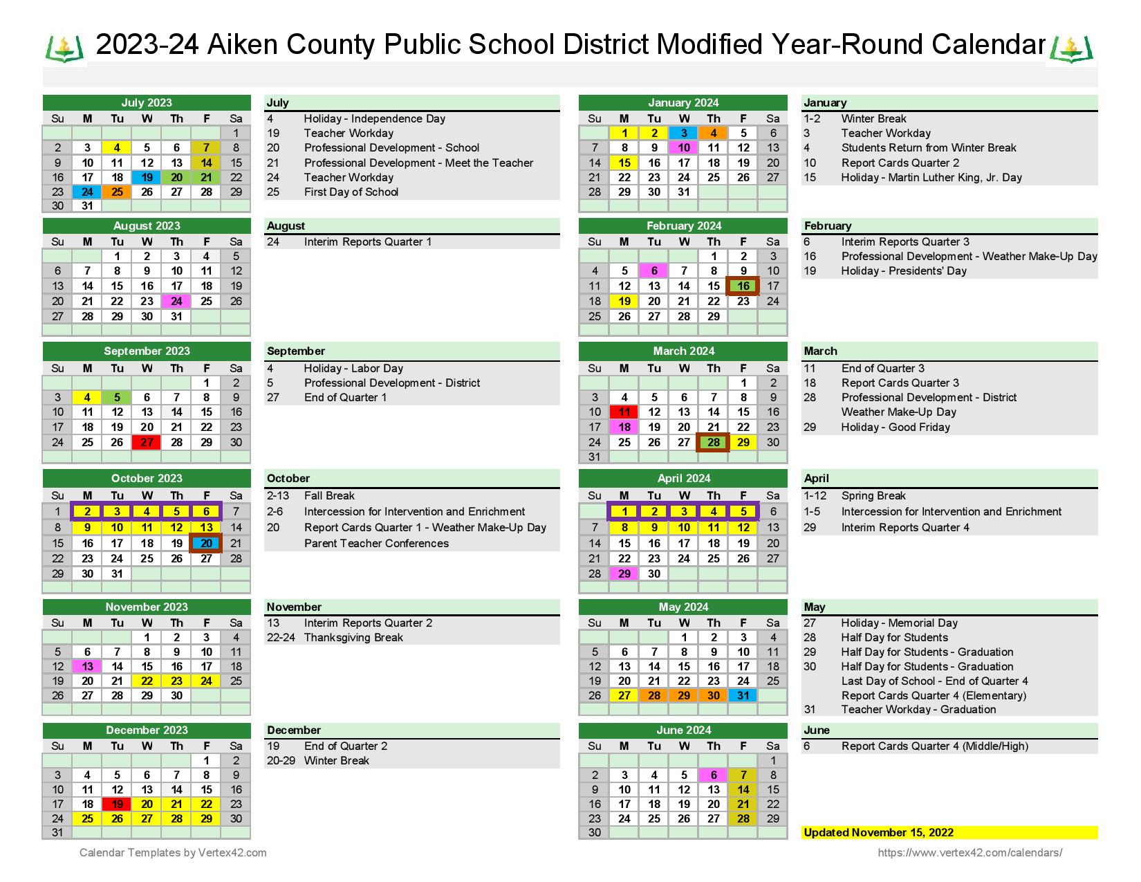 Aiken County Public Schools Calendar 20232024 in PDF