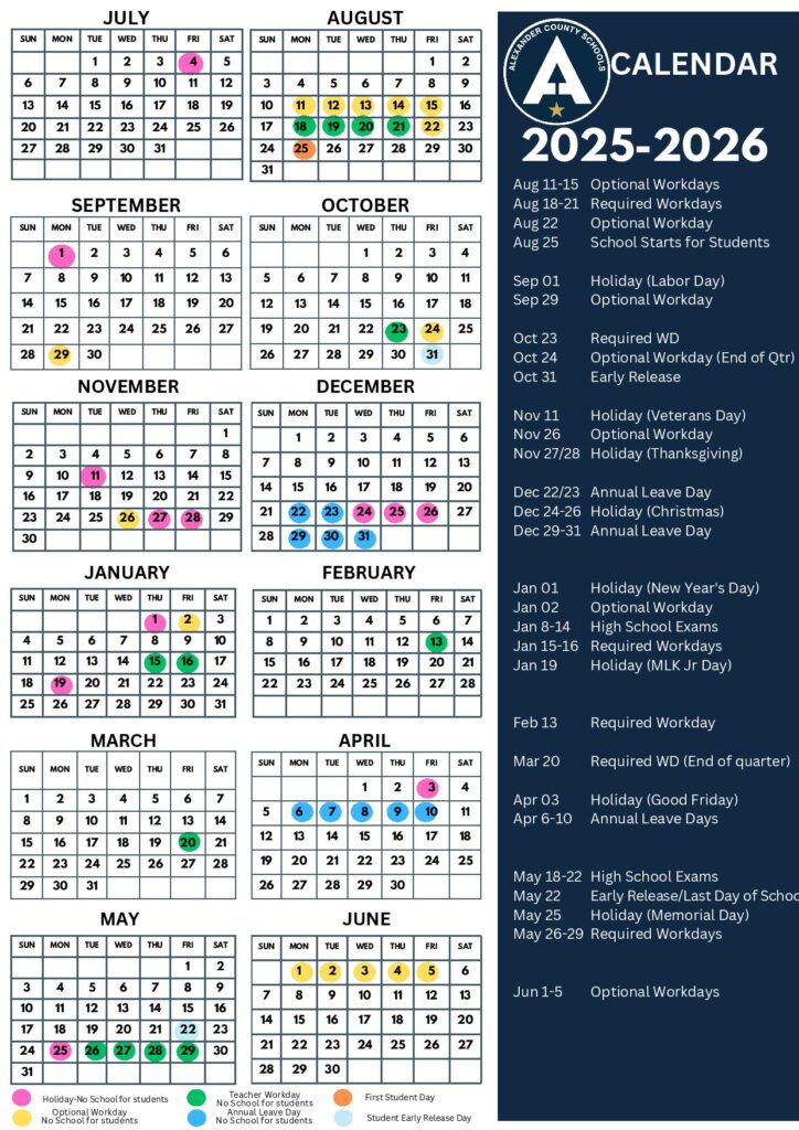 Alexander County Schools Calendar 2025-2026