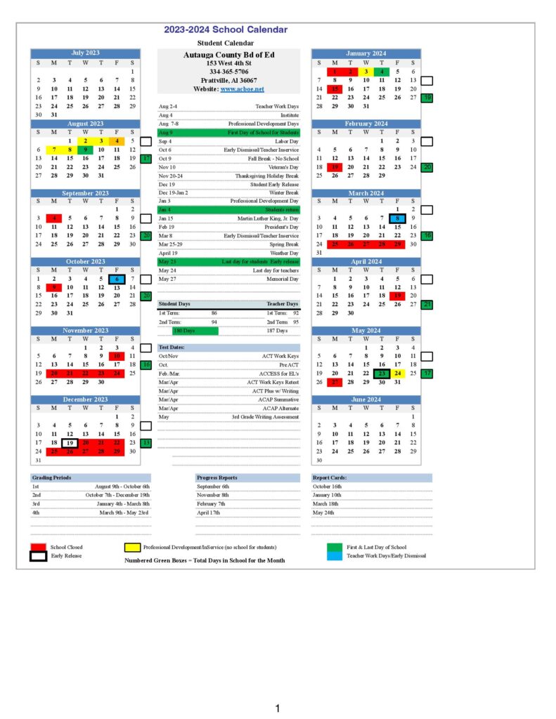 Autauga County Schools Calendar