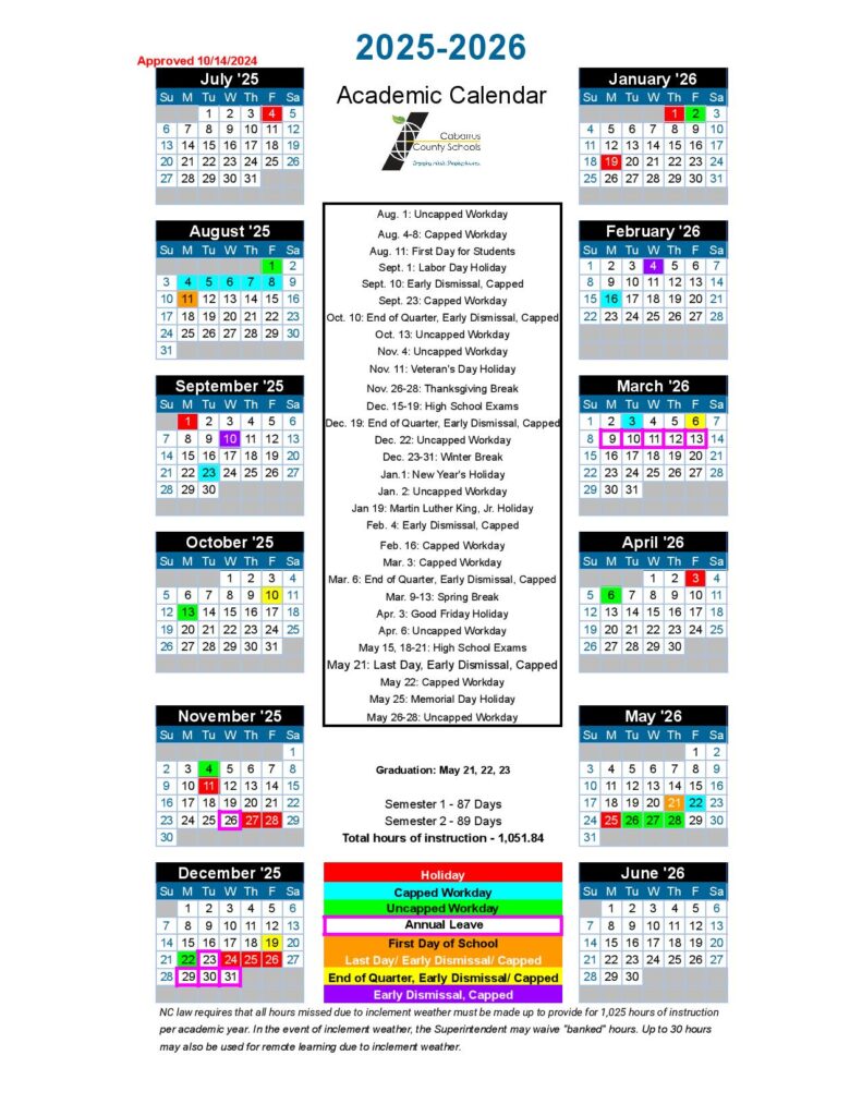 Cabarrus County Schools Calendar 2025