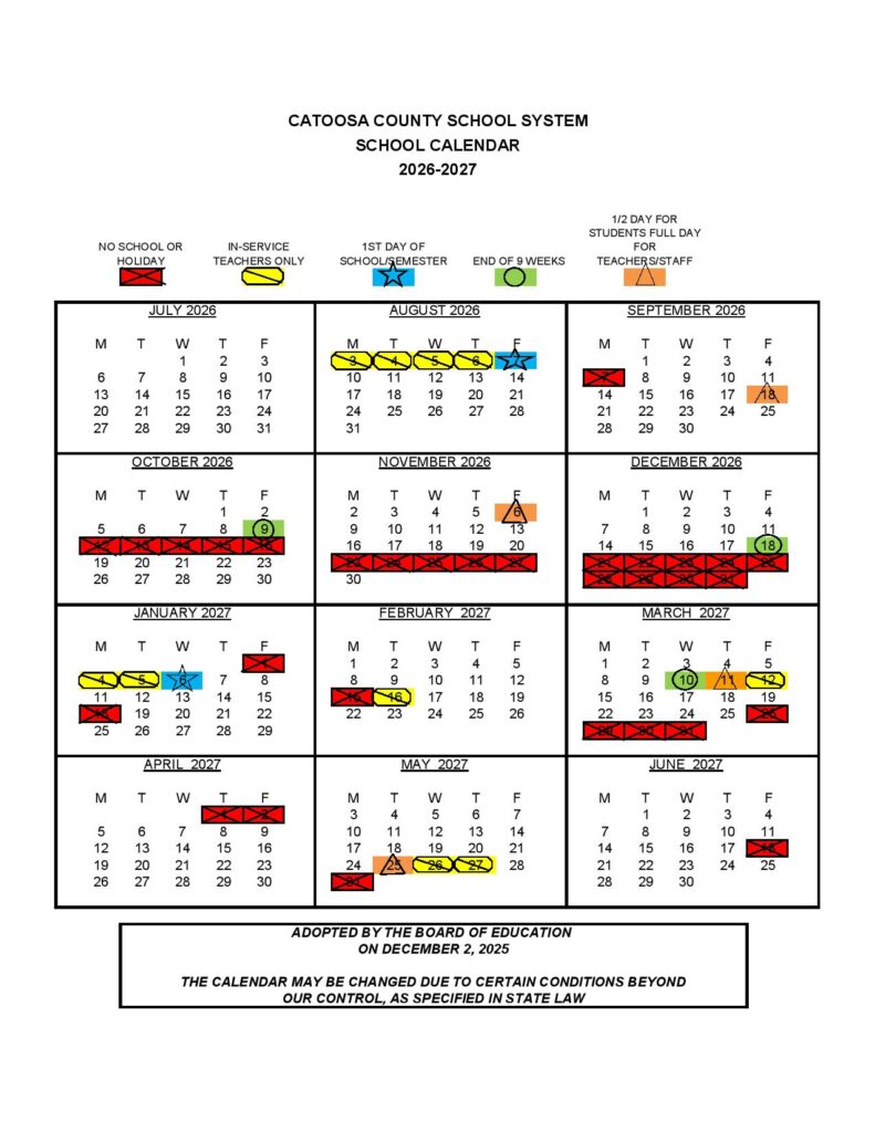 Catoosa County Schools Calendar 2026-2027
