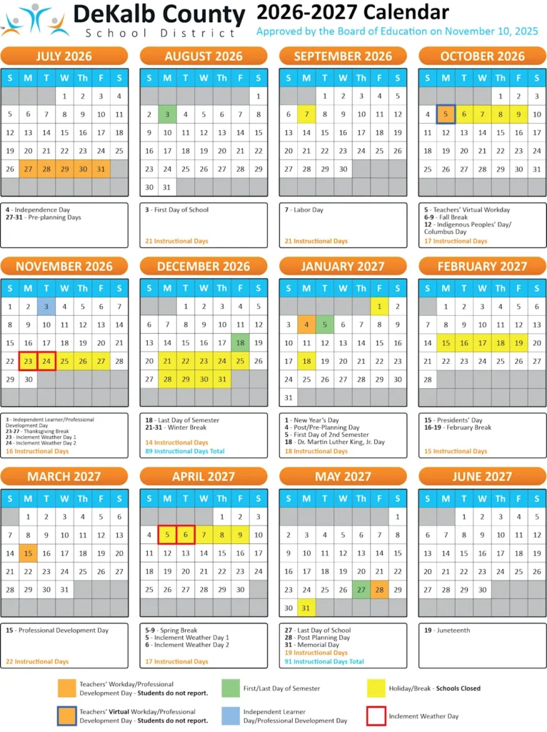 DeKalb County School District Calendar 2026-2027