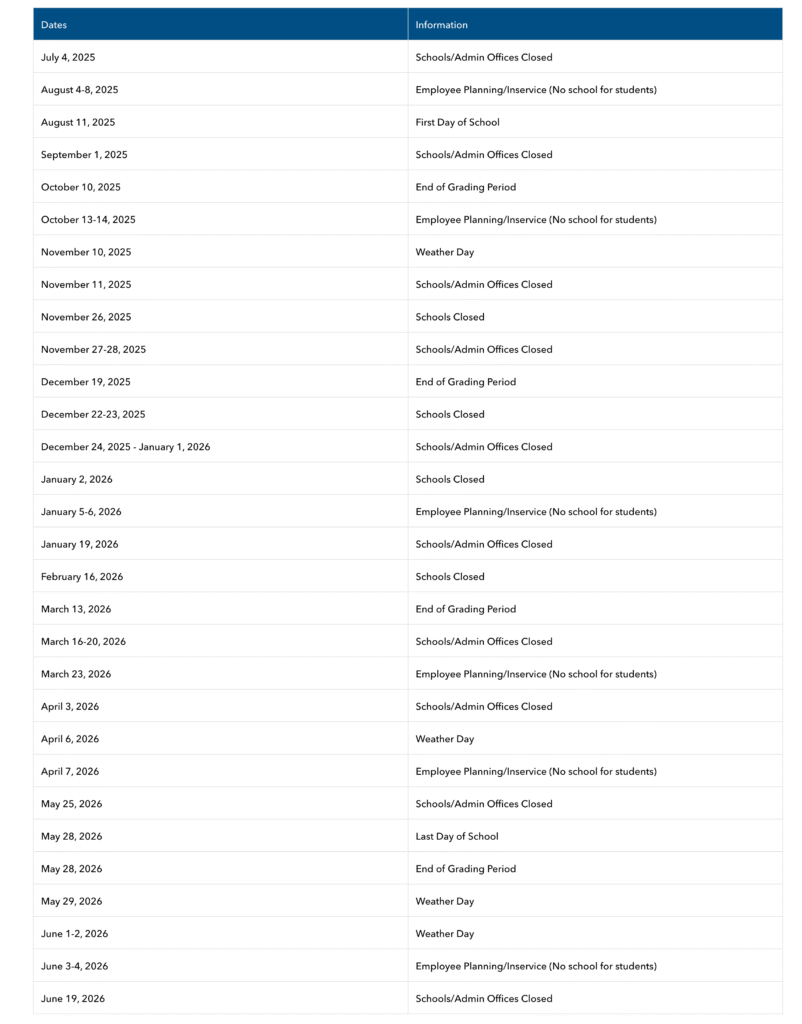 Duval County Public Schools Calendar 2025-2026