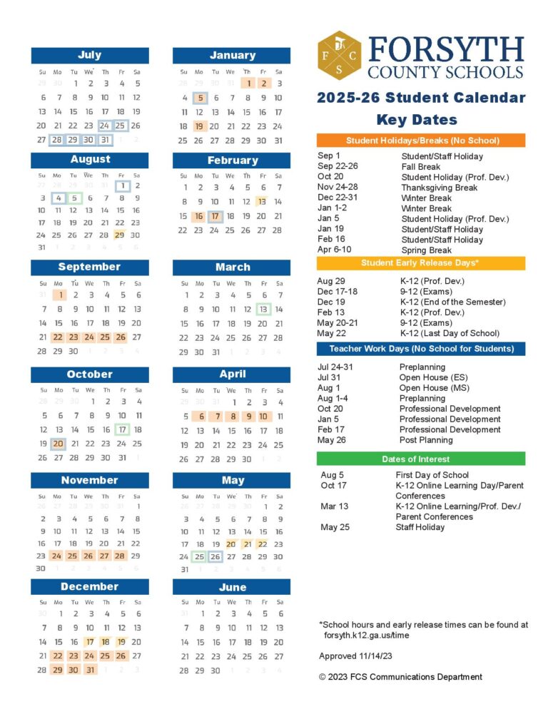 Forsyth County Schools Calendar 2025 2026 (Georgia) School Calendar Info