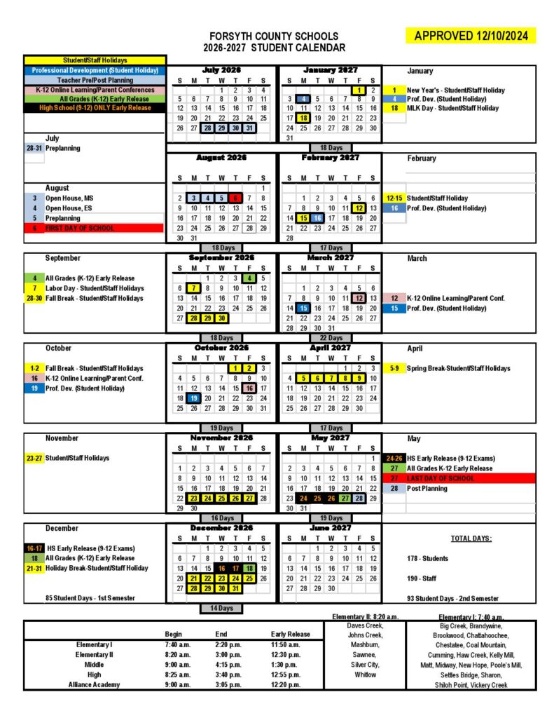 Forsyth County Schools Calendar 2026-2027
