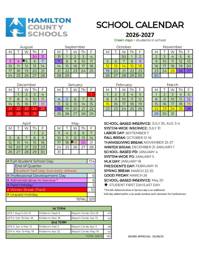 Hamilton County Department of Education Calendar 2026-2027