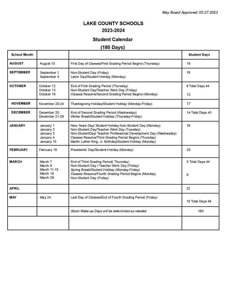 Lake County Schools Calendar Holidays 20232024 PDF