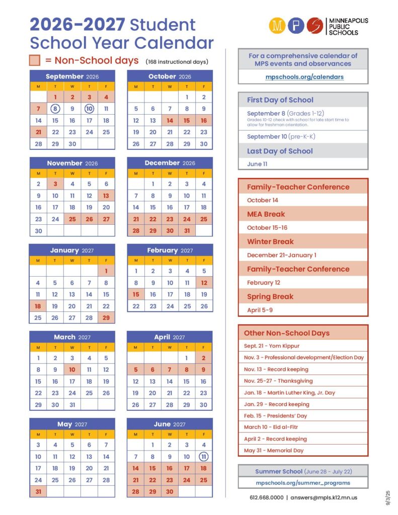 Minneapolis Public Schools Calendar 2026-2027