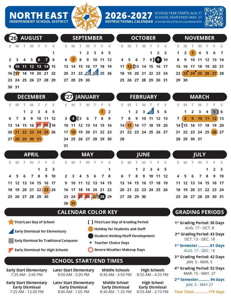 North East Independent School District Calendar 2026-2027