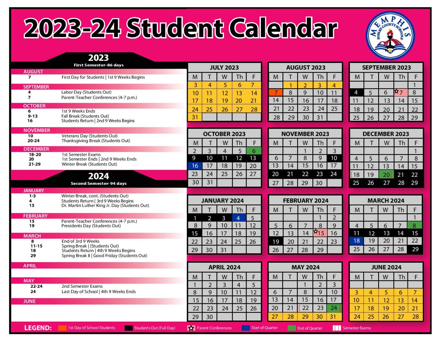 Shelby County Schools Calendar 2023 2024 MSCS Holidays 