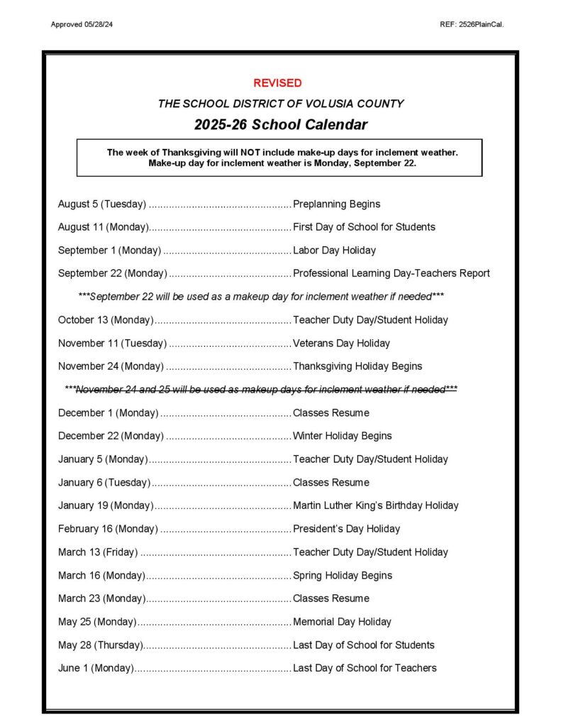 Volusia County Schools Calendar 2025-2026