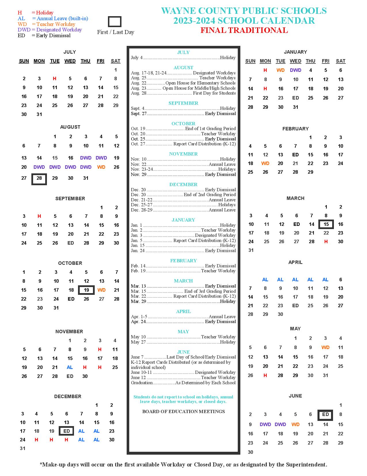 Wayne County Public Schools Calendar 20232024 in PDF