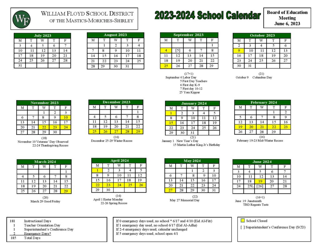 William Floyd School District Calendar