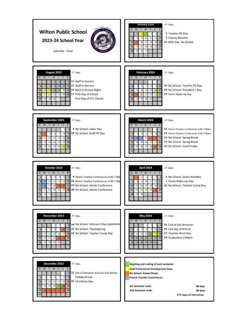 Wilton Public Schools Calendar 