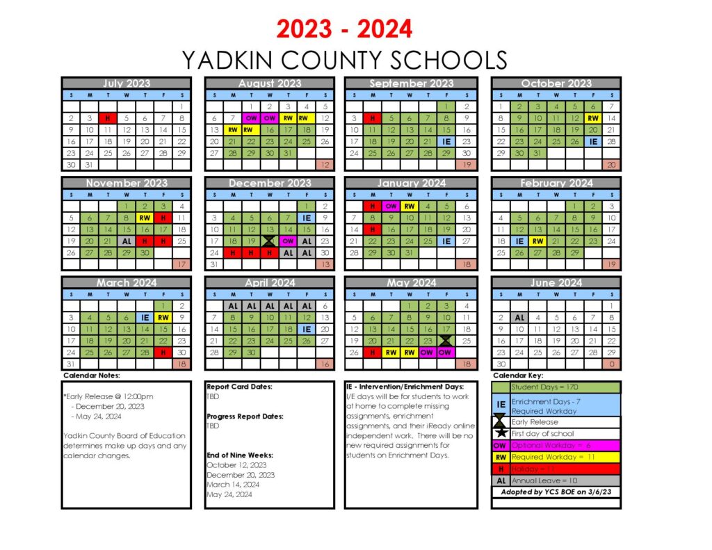 Yadkin County Schools Calendar