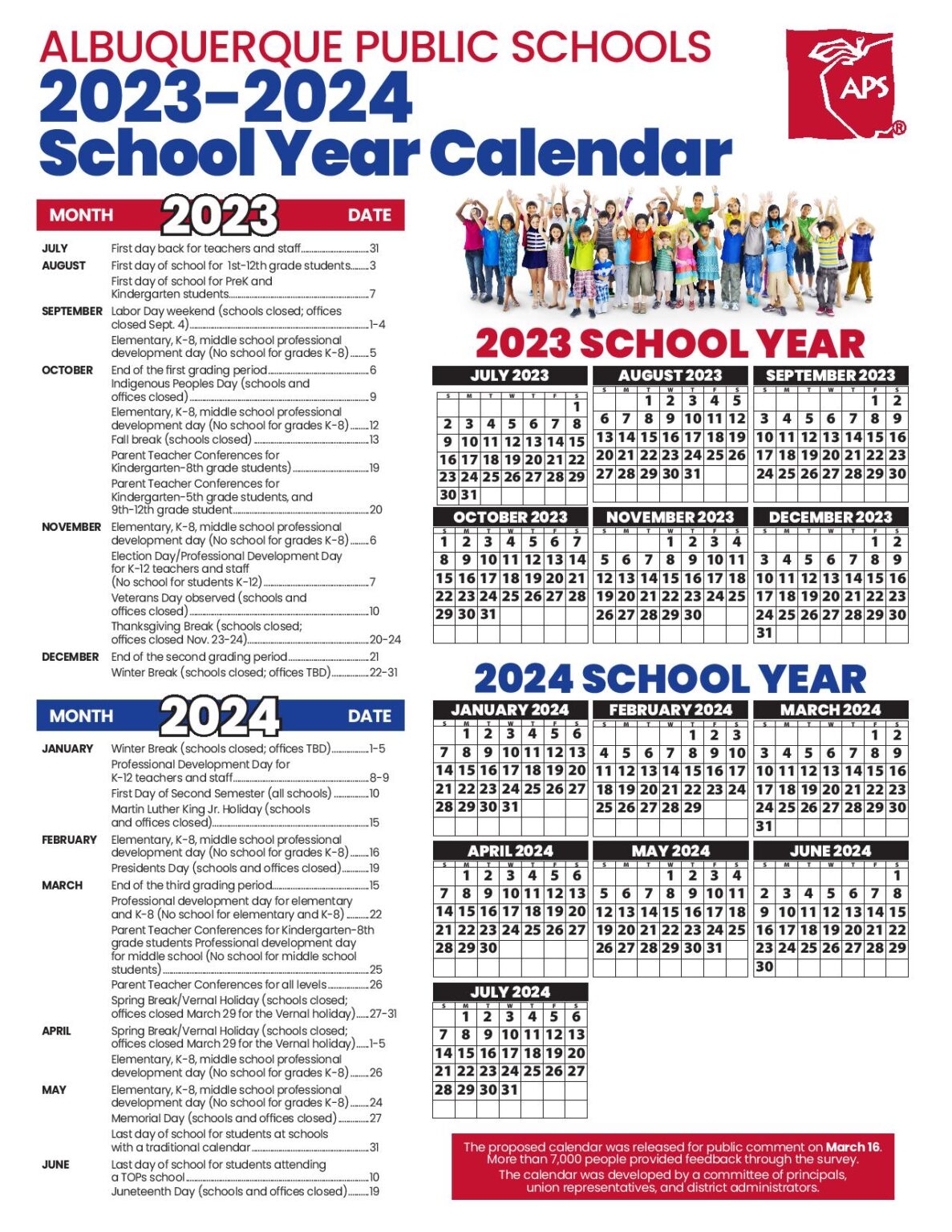Albuquerque Public Schools Calendar Holidays 2024 PDF
