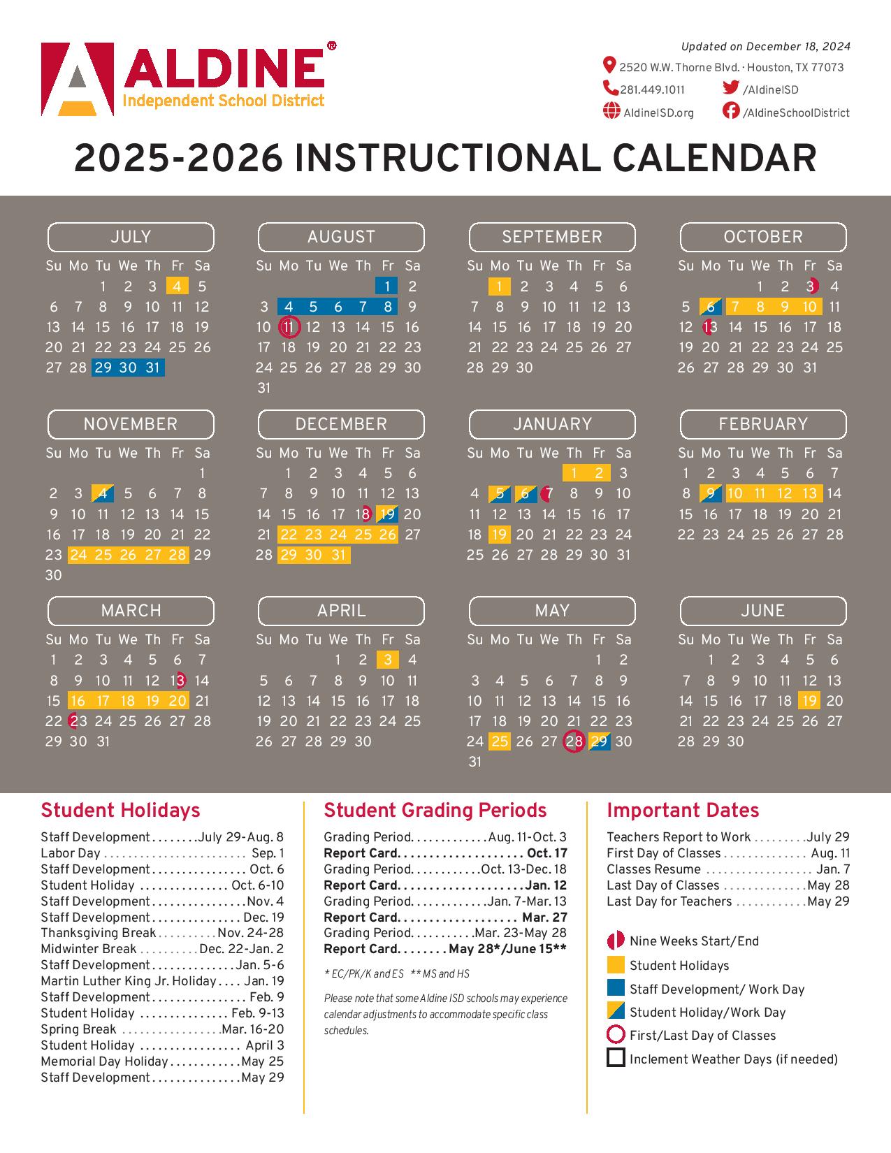 Your Ultimate Guide To The Aldine Isd School Year Calendar - kzar069