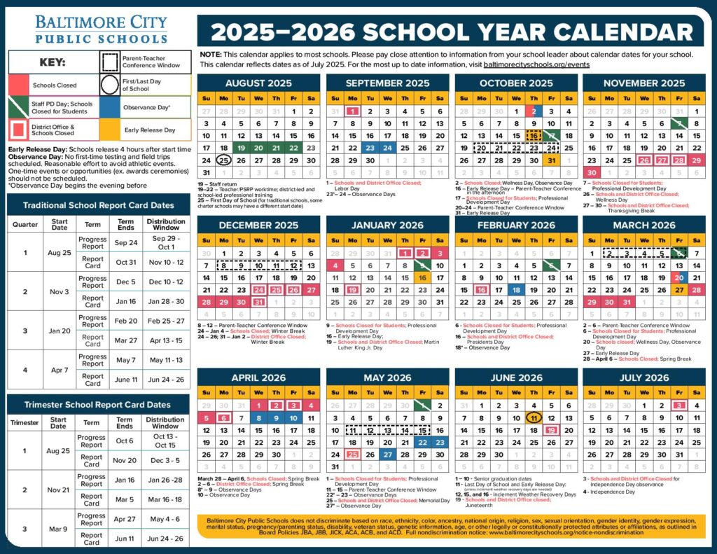 Baltimore City Public Schools Calendar 2025-2026