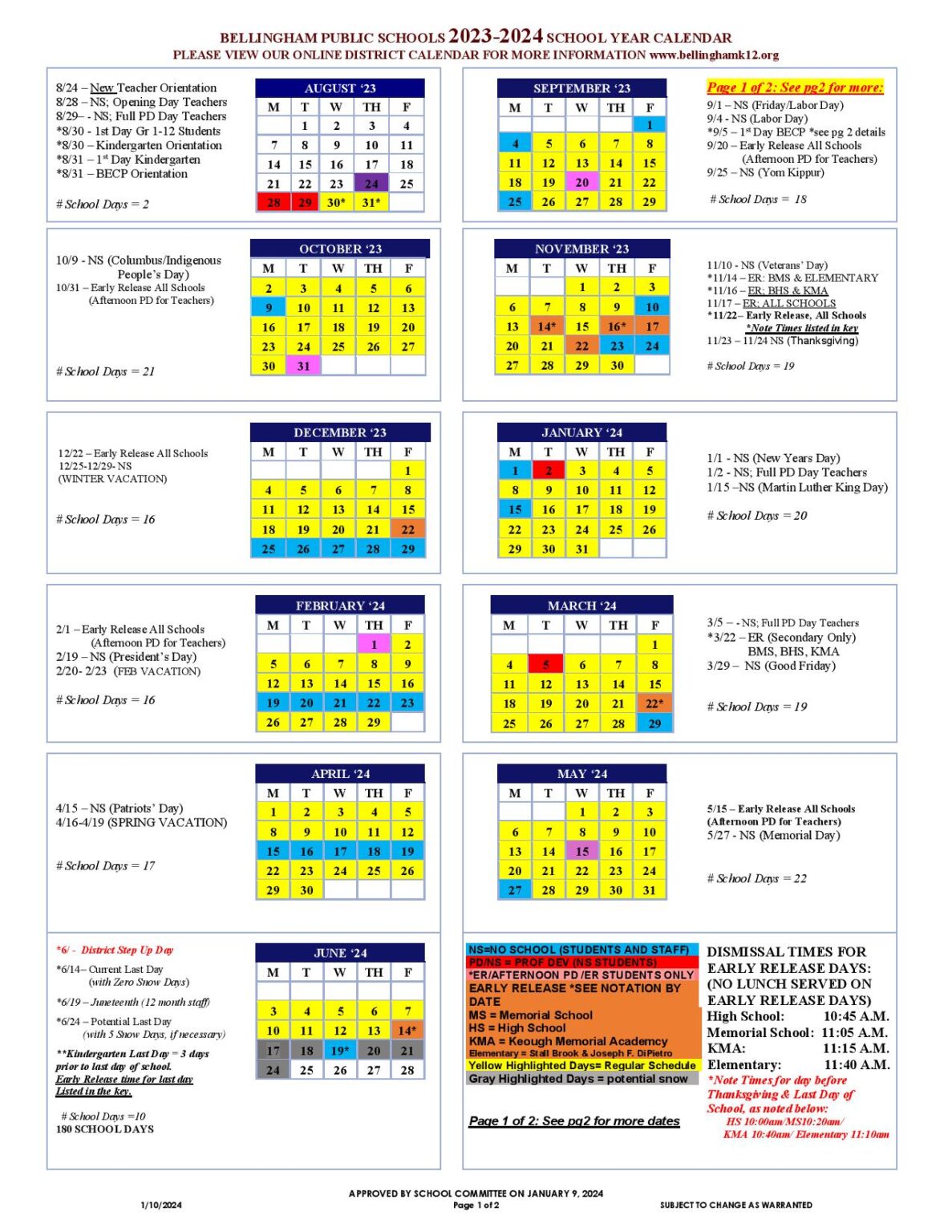 Bellingham Public Schools Calendar 2024 (Massachusetts) Bellingham Public Schools Calendar 2024 (Massachusetts)