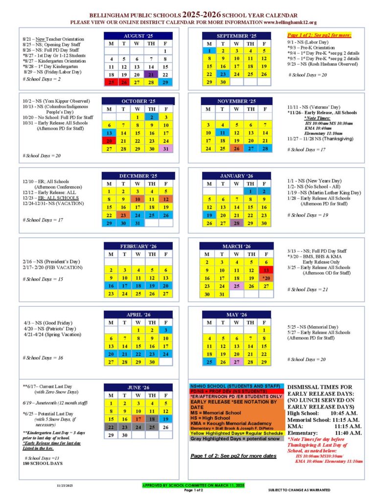 Bellingham Public Schools Calendar 2025-2026