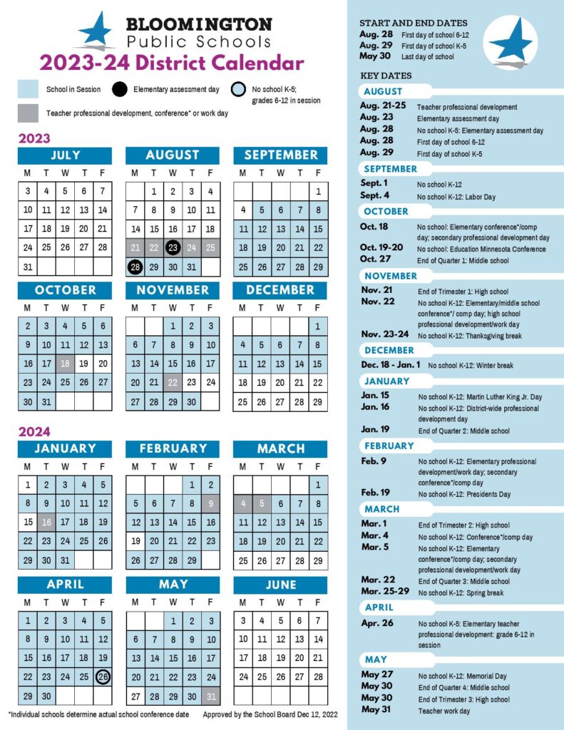Bloomington Public Schools Calendar