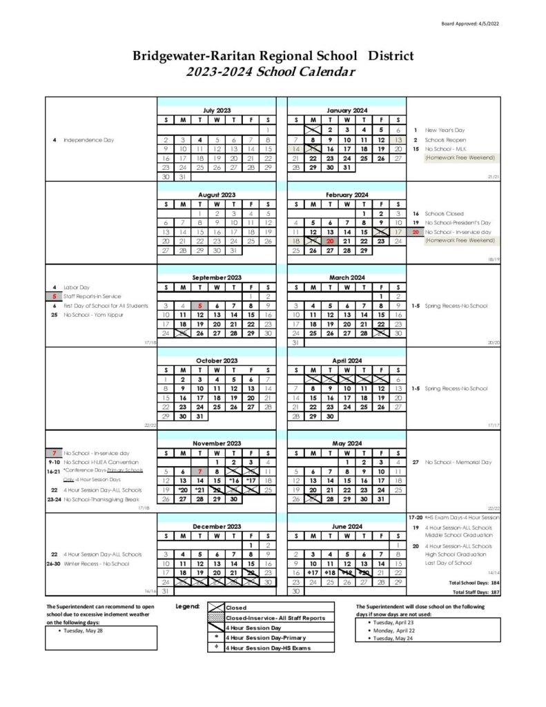 Bridgewater School District Calendar