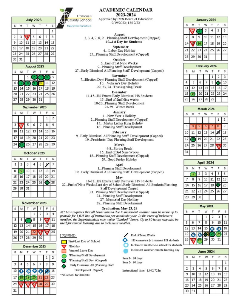 Cabarrus County Schools Calendar 2024 2025 In PDF