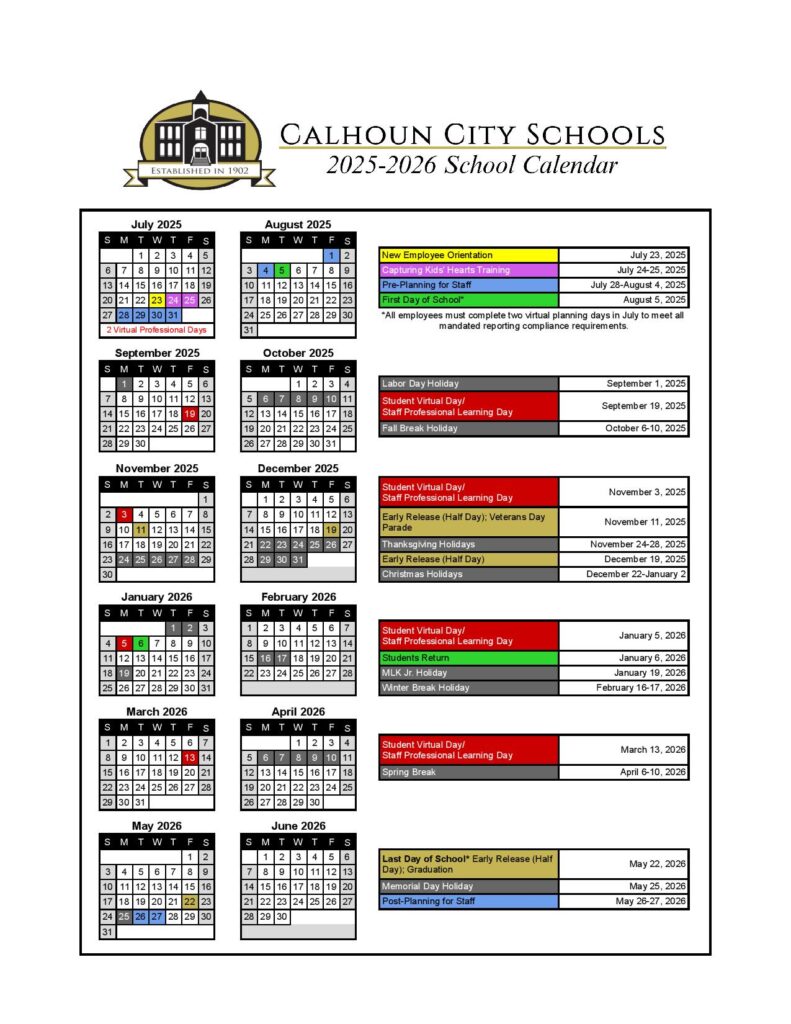 Calhoun City Schools Calendar 2025-2026