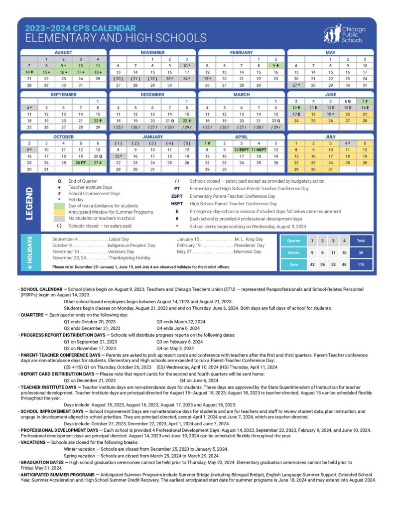 Chicago Public Schools Calendar Holidays 2024 PDF