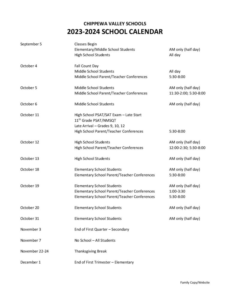 Chippewa Valley Schools Calendar 2024 (Michigan)