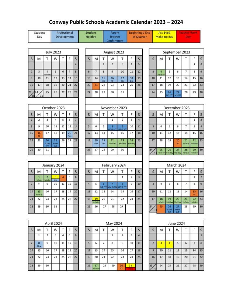 Conway Public Schools Calendar 2024 (Arkansas)