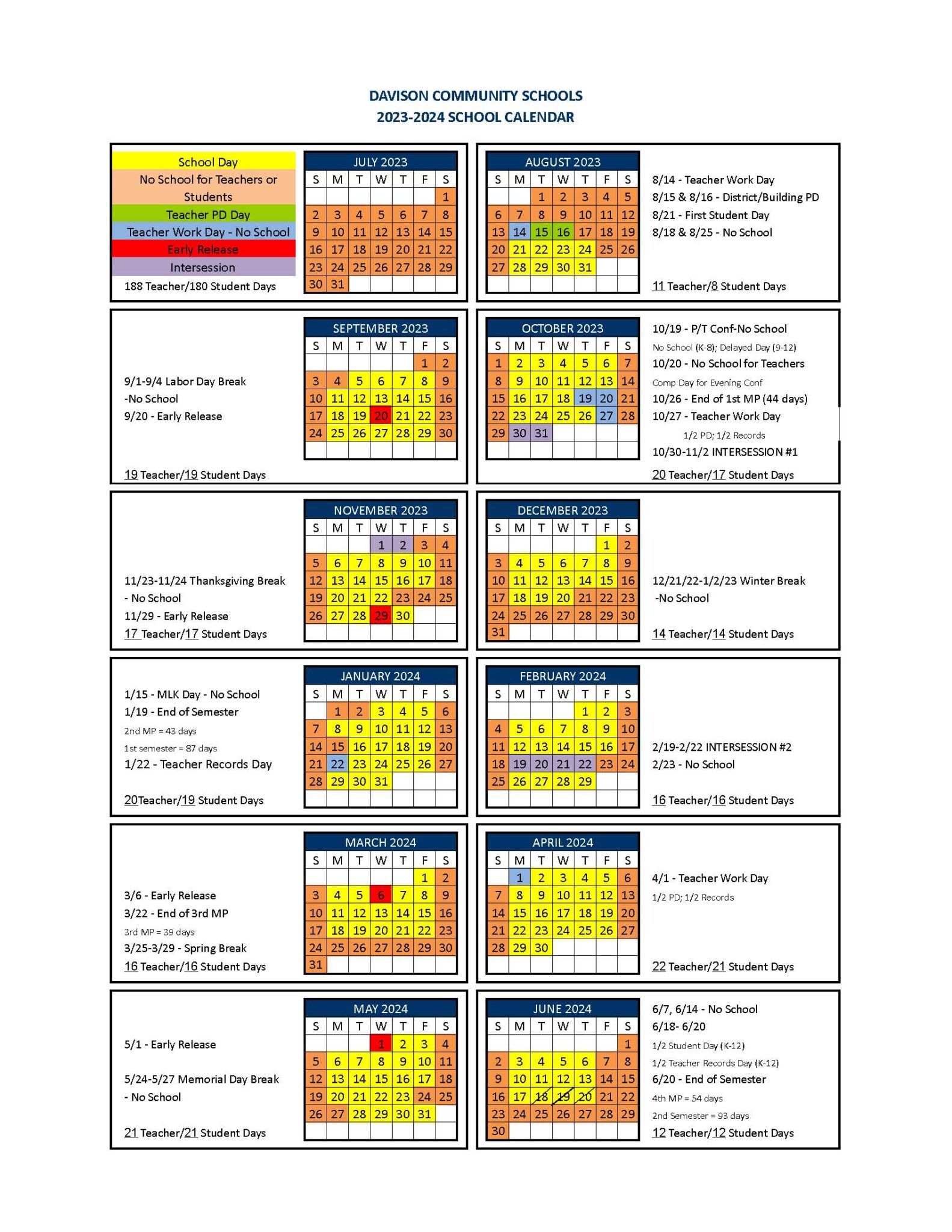 Davison Community Schools Calendar 2024 (Michigan) Davison Community Schools Calendar 2024 (Michigan)
