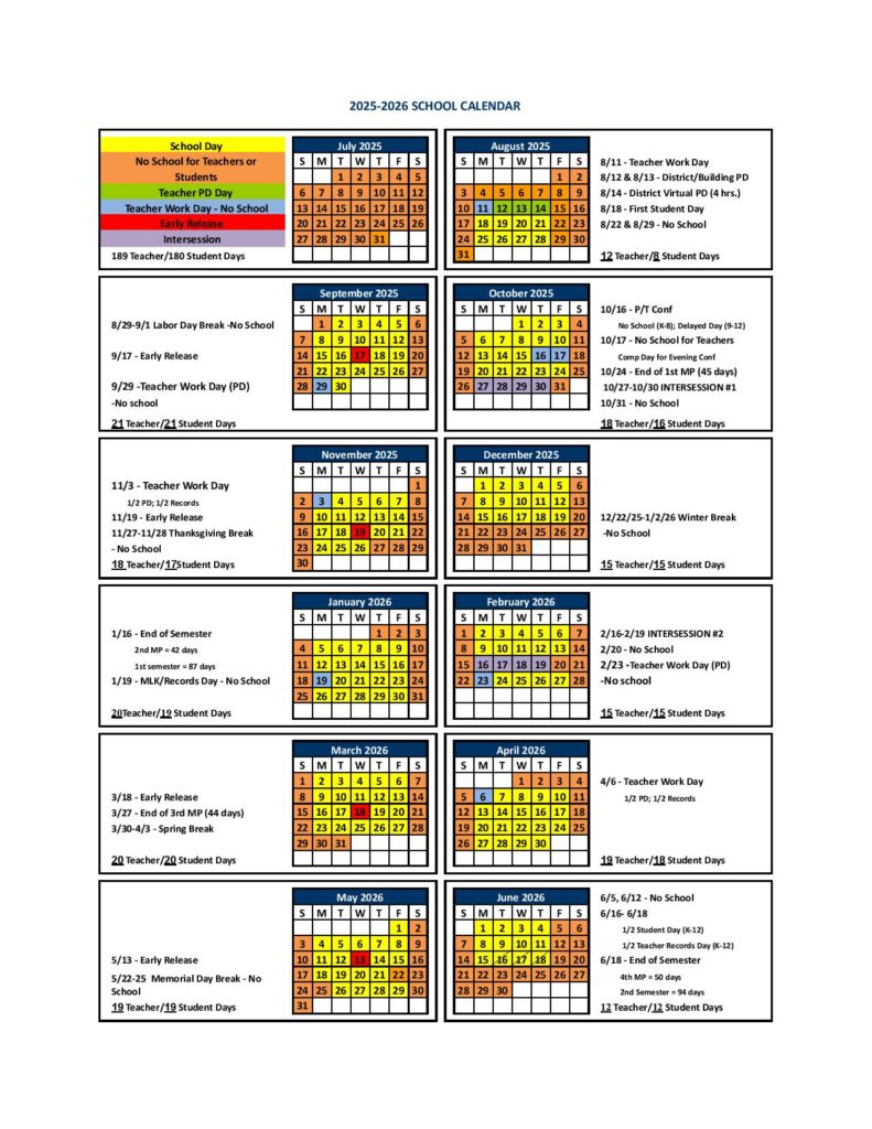 Davison Community Schools Calendar 2025-2026