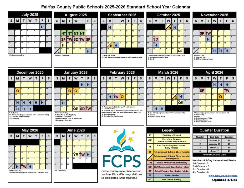 Fairfax County Public Schools Calendar 2025-2026