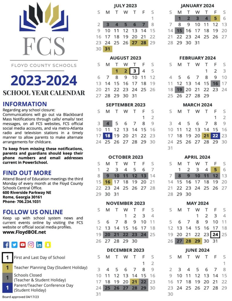 Floyd County Schools Calendar 2024