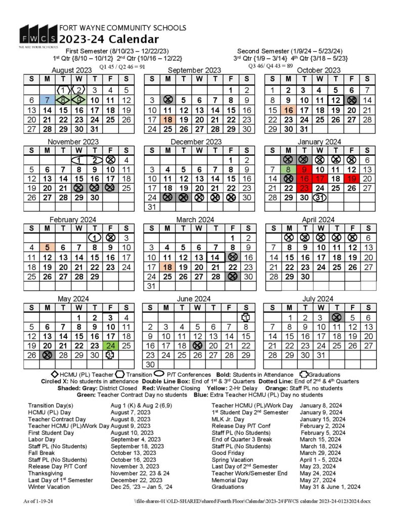 Fort Wayne Community Schools Calendar 2024 2025 in PDF