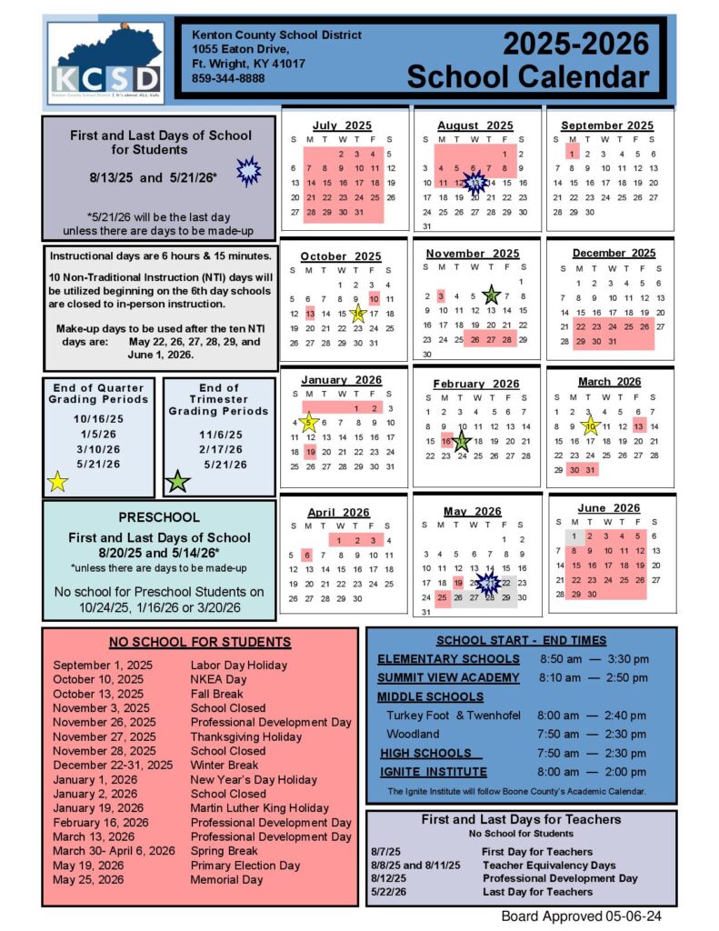 Kenton County Schools Calendar 2025-2026