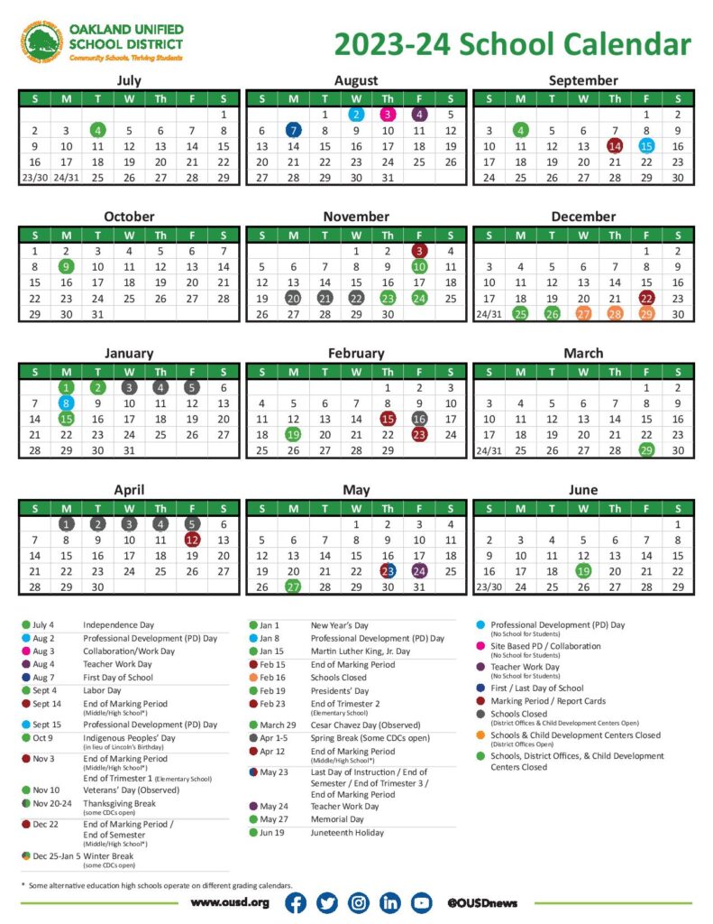Oakland Unified School District Calendar