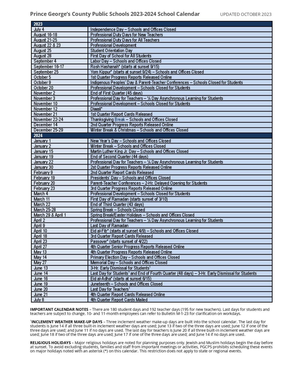 Prince George s County Public Schools Calendar 2025 2026