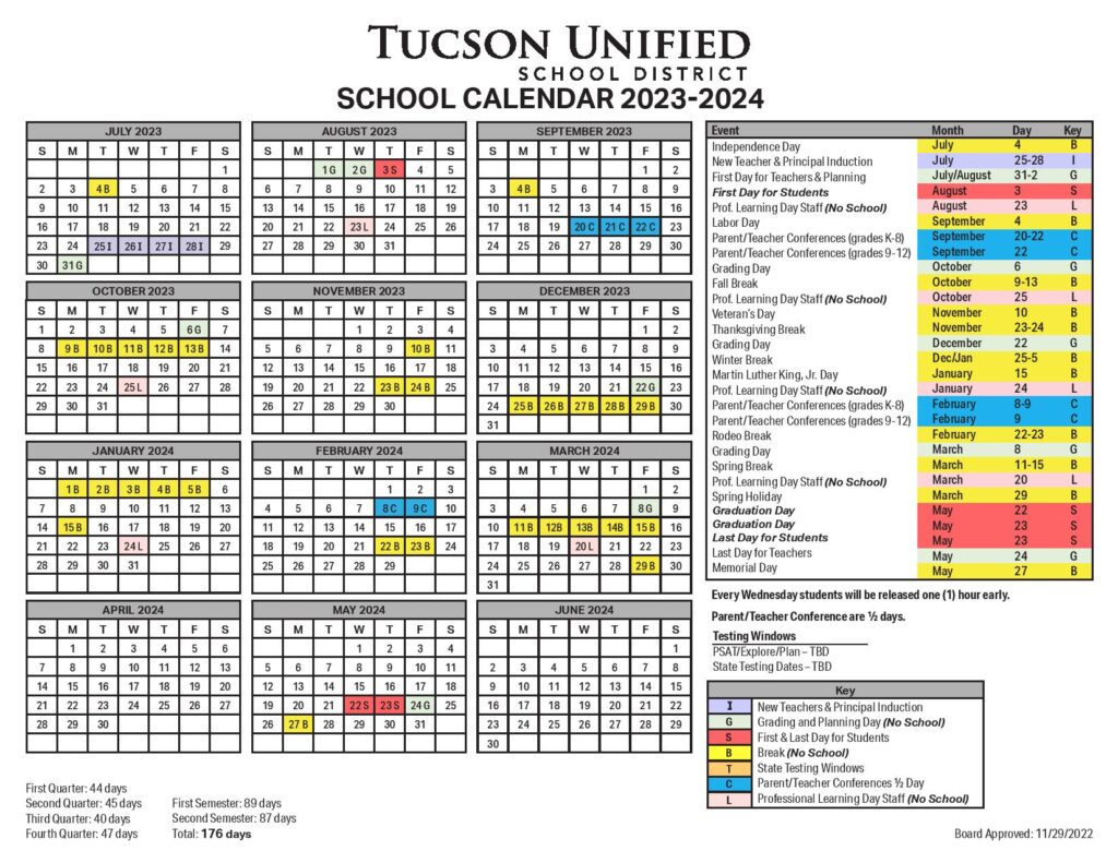 Tucson Unified School District Calendar