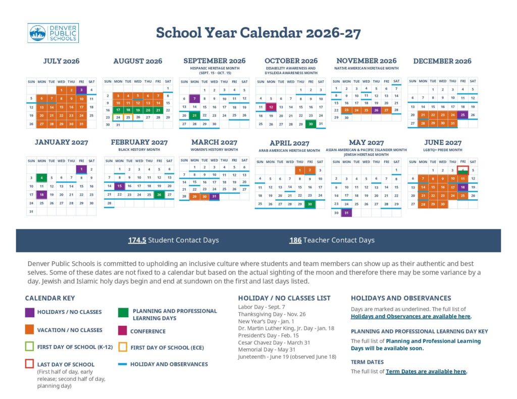 Denver Public Schools Calendar 2026-2027 PDF