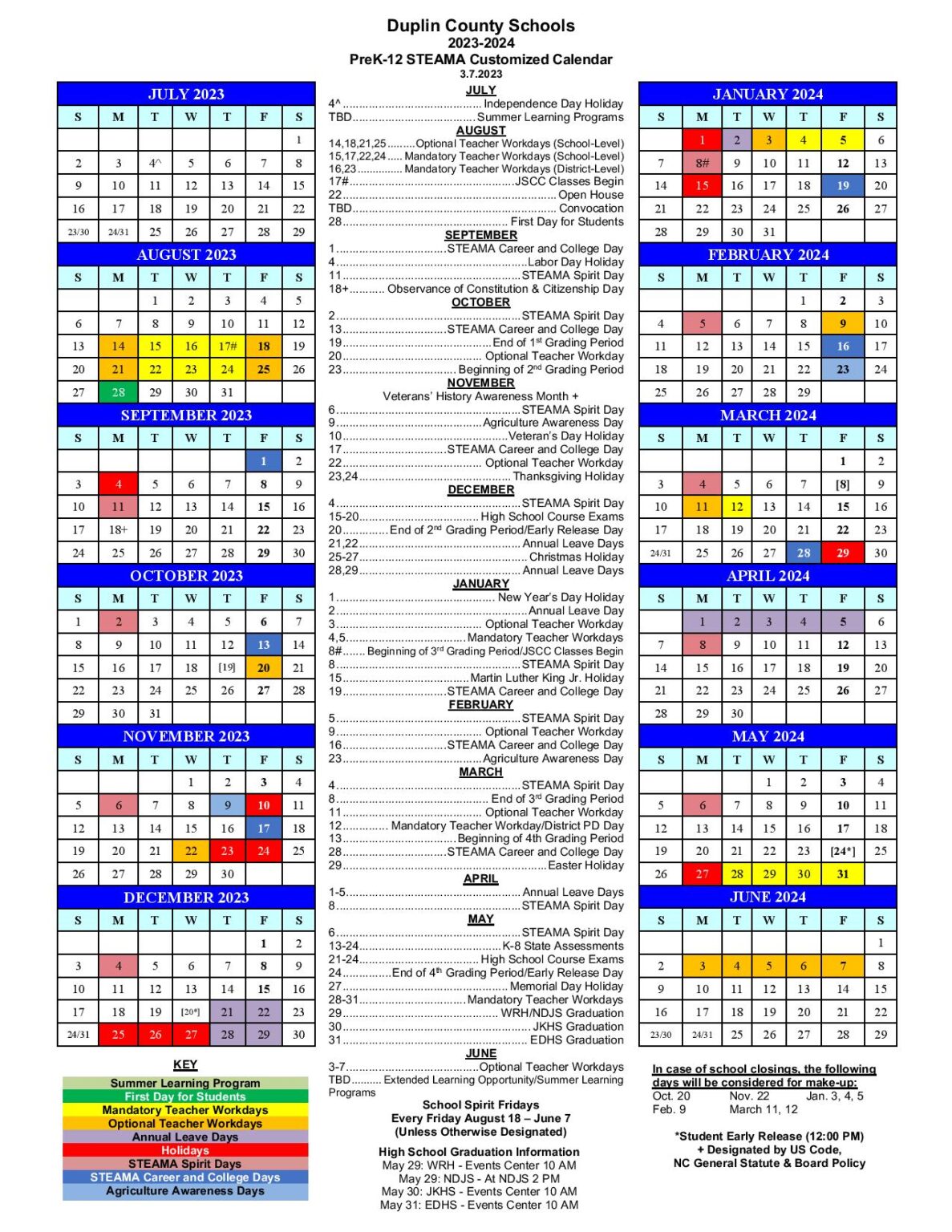 Duplin County Schools Calendar 2024 (North Carolina)