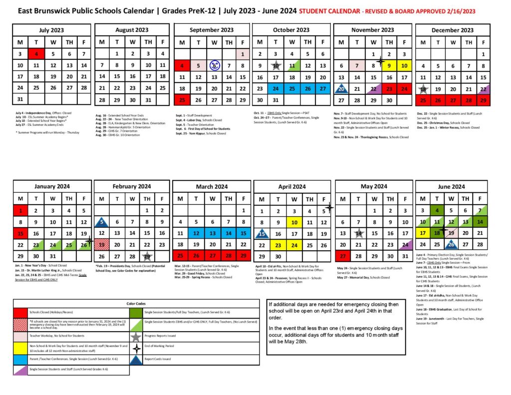 East Brunswick Public Schools Calendar