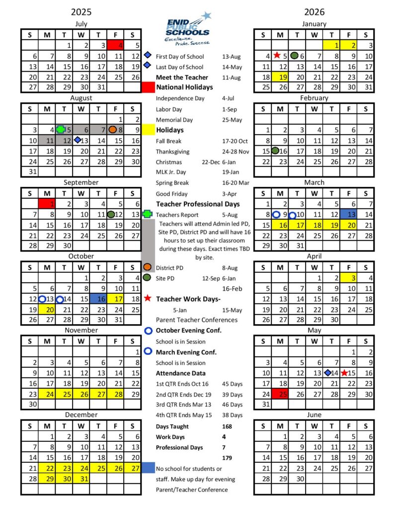 Enid Public Schools Calendar 2025-2026