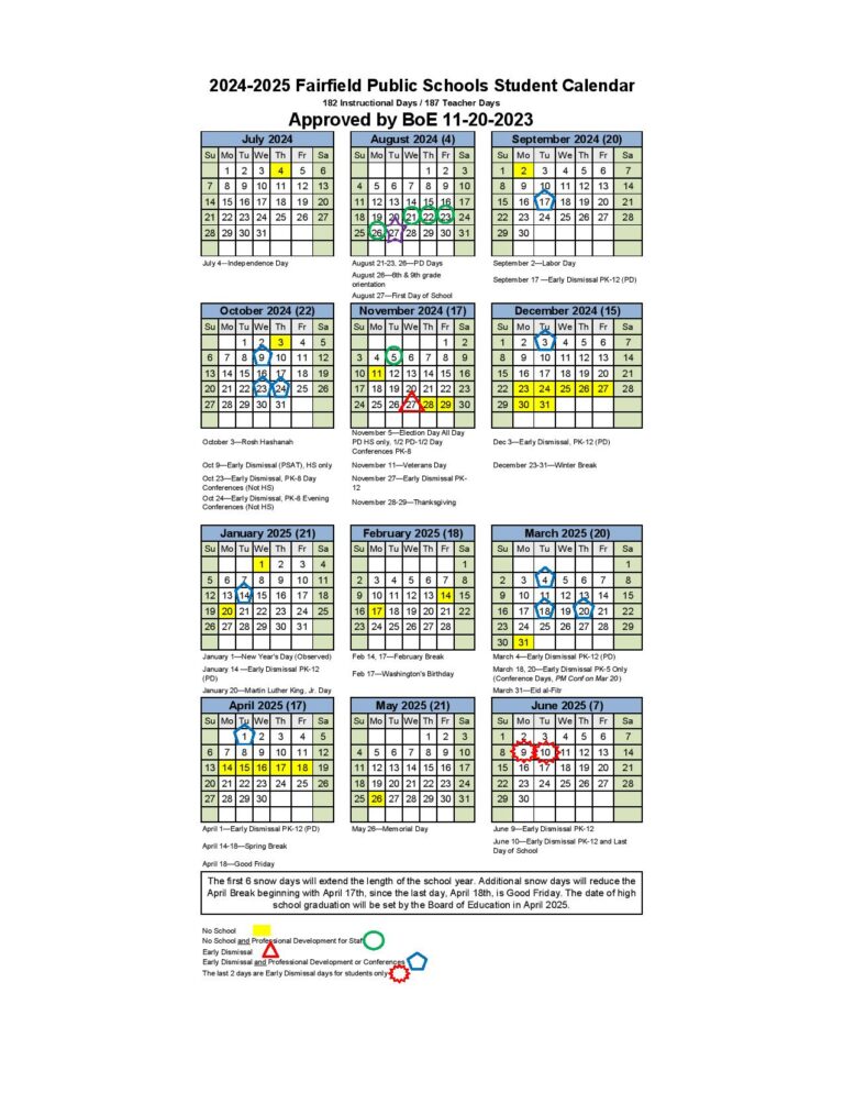 Fairfield Public Schools Calendar 20242025 (Connecticut)